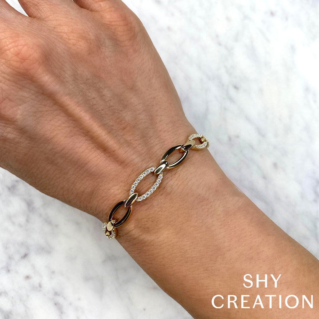 Shy Creation 0.74 TCW 14K Yellow Gold Diamond Link Bracelet SC55024779