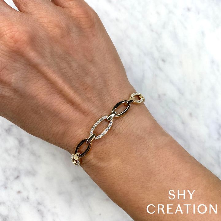 Shy Creation 0.74 TCW 14K Yellow Gold Diamond Link Bracelet SC55024779