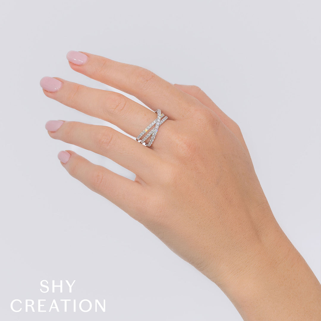 Shy Creation 0.79Ct 14K White Gold Diamond Bridge Ring SC55024861