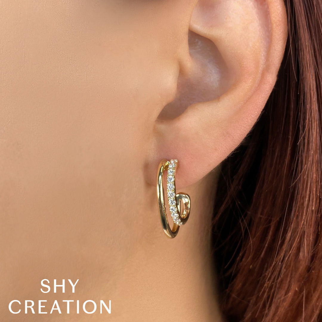 Shy Creation 0.58Ct 14K Yellow Gold Diamond Earring SC55024971