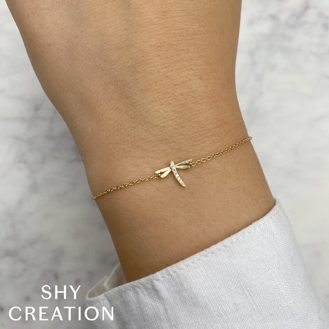 Shy Creation 0.03 TCW 14LK Yellow Gold Diamond Dragonfly Bracelet SC55025143