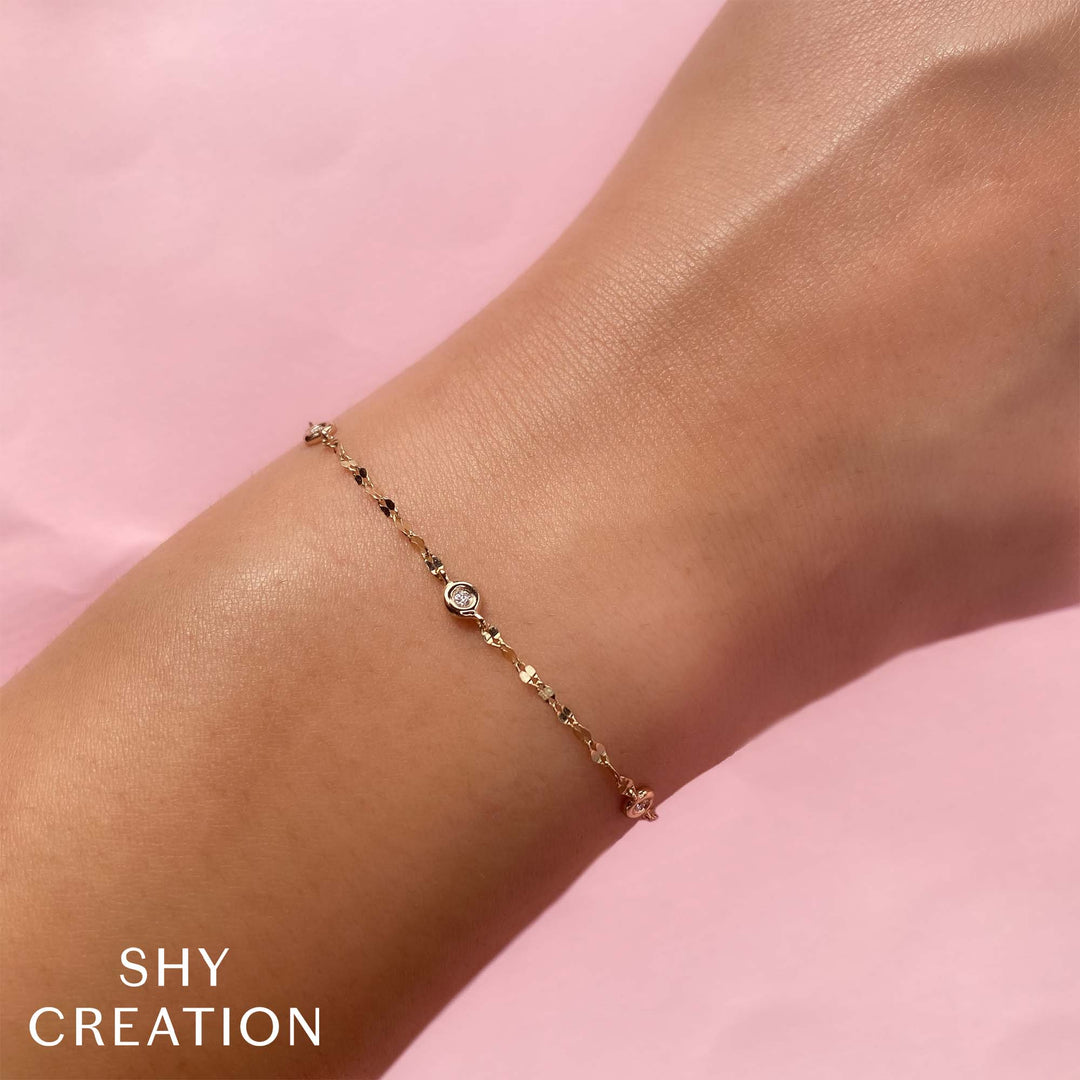 Shy Creation 0.10 TCW 14K Yellow Gold 7" Diamonds By The Yard Sparkle Chain Bracelet SC55025787