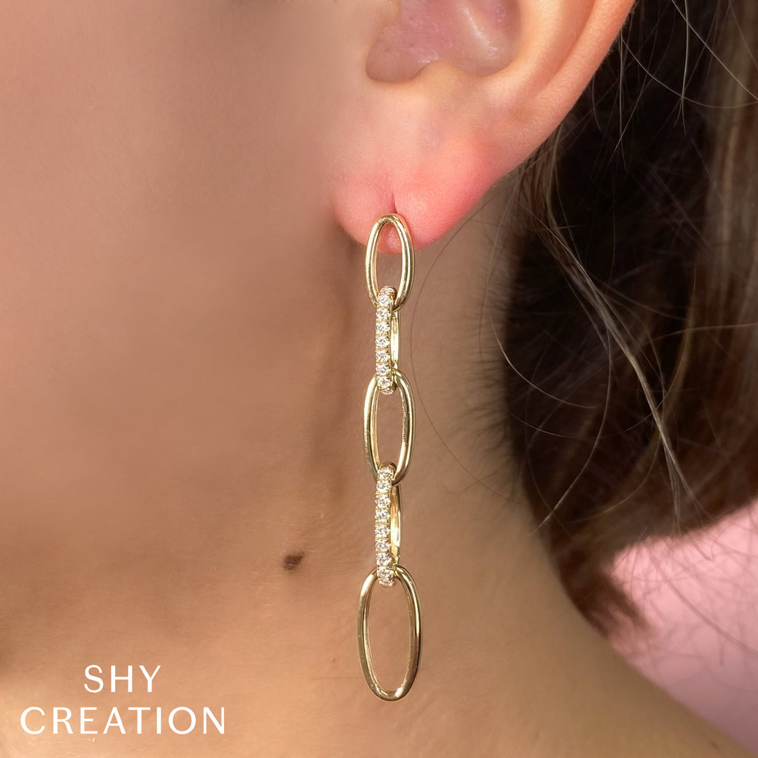 Shy Creation 0.49Ct 14K Yellow Gold Diamond Link Earring SC55026210