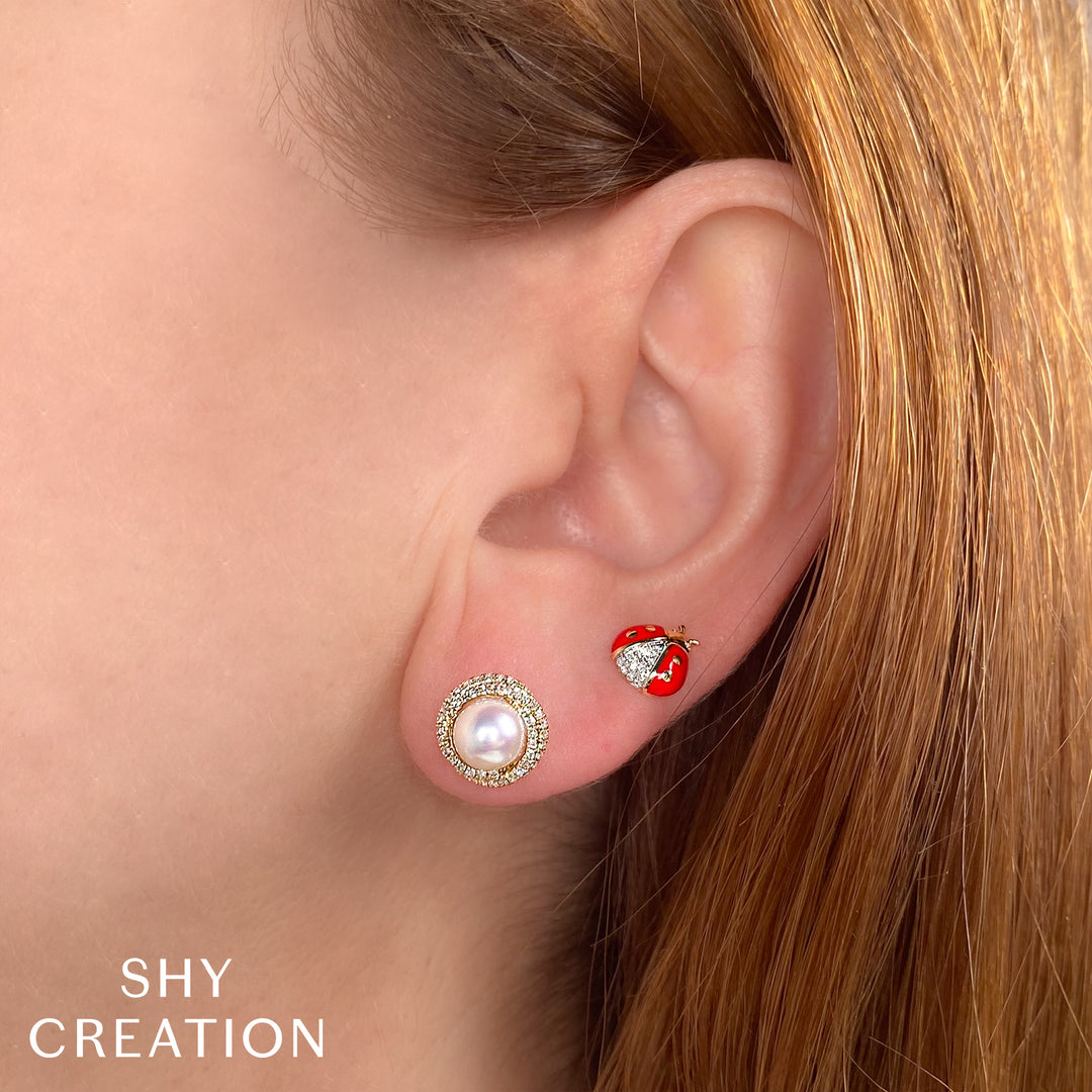 Shy Creation 0.26Ct 14K Yellow Gold Diamond & Cultured Pearl Stud Earring SC55026354