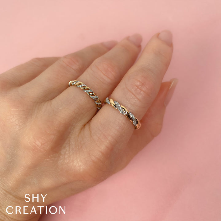 Shy Creation 0.09Ct 14K Yellow Gold Diamond Twisted Band SC55026363RD