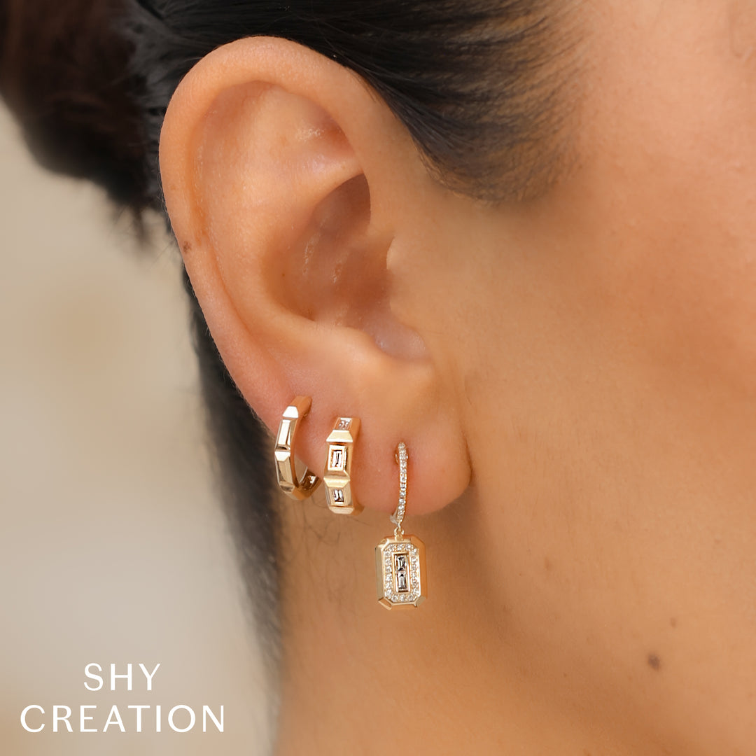 Shy Creation 14K Yellow Gold Octagon Geo Cut Huggie Earring SC55026876V2GO