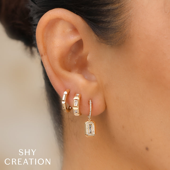 Shy Creation 14K Yellow Gold Octagon Geo Cut Huggie Earring SC55026876V2GO