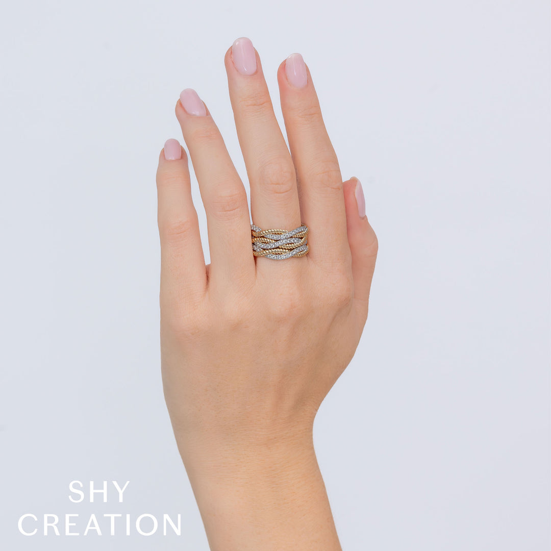 Shy Creation 0.62Ct 14K Yellow Gold Diamond Twisted Ring SC55026952RD