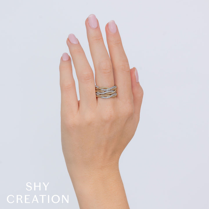 Shy Creation 0.62Ct 14K Yellow Gold Diamond Twisted Ring SC55026952RD