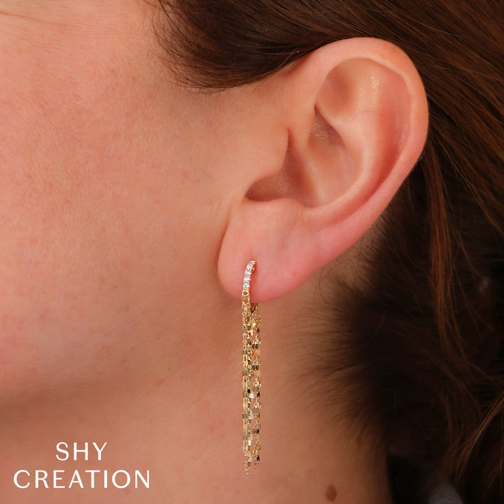 Shy Creation 0.13Ct 14K Yellow Gold Diamond Fringe Earring SC55026976
