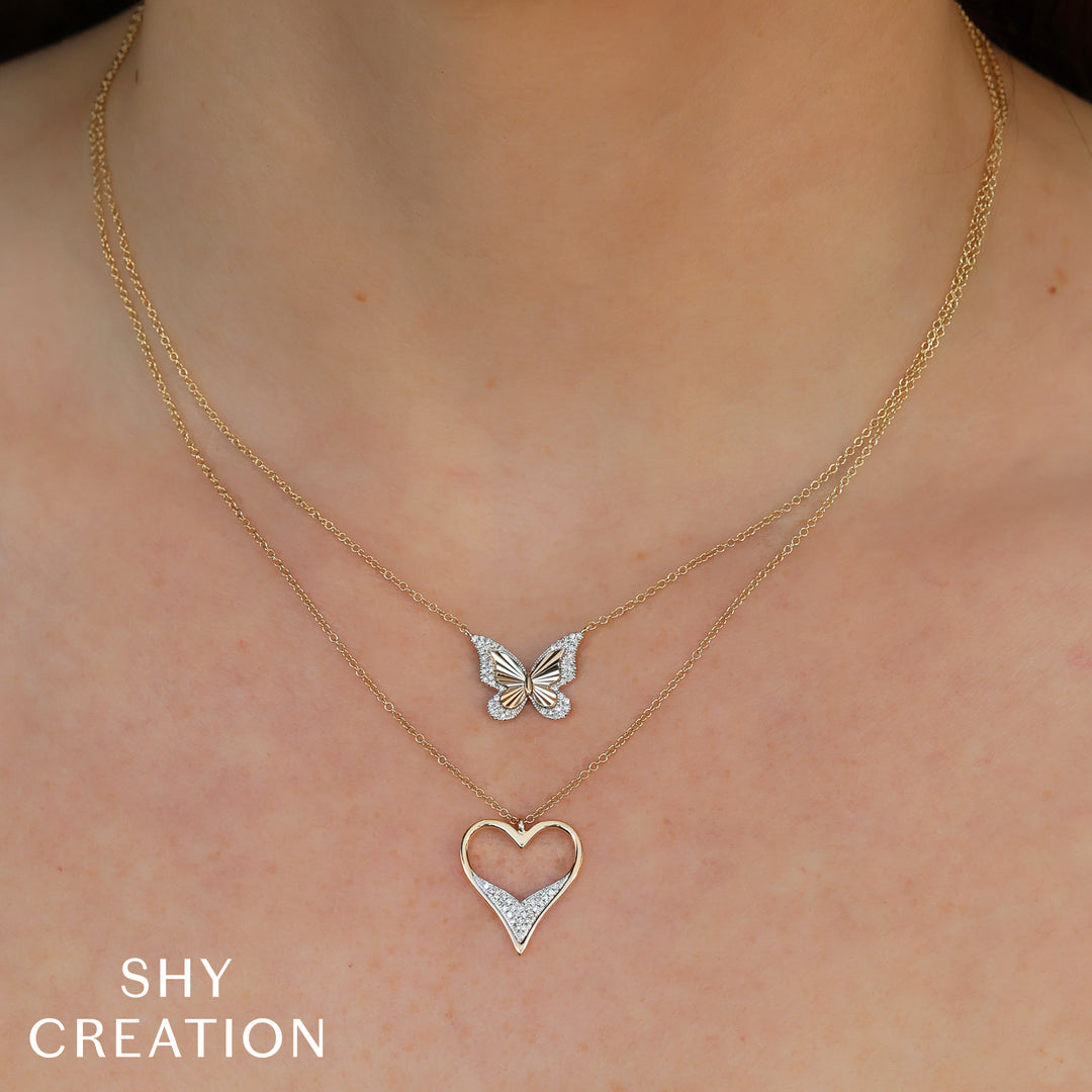 Shy Creation 0.10Ct 14K Yellow Gold Diamond Butterfly Necklace SC55027454RD