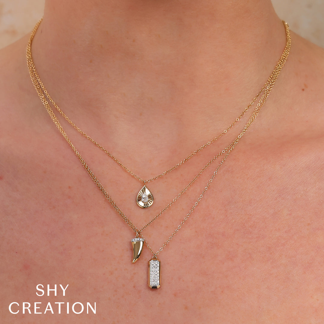 Shy Creation 0.15Ct 14K Yellow Gold Diamond Geo Cut Necklace SC55027594RD