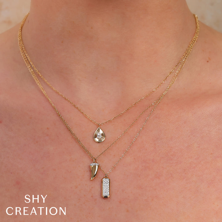 Shy Creation 0.15Ct 14K Yellow Gold Diamond Geo Cut Necklace SC55027594RD