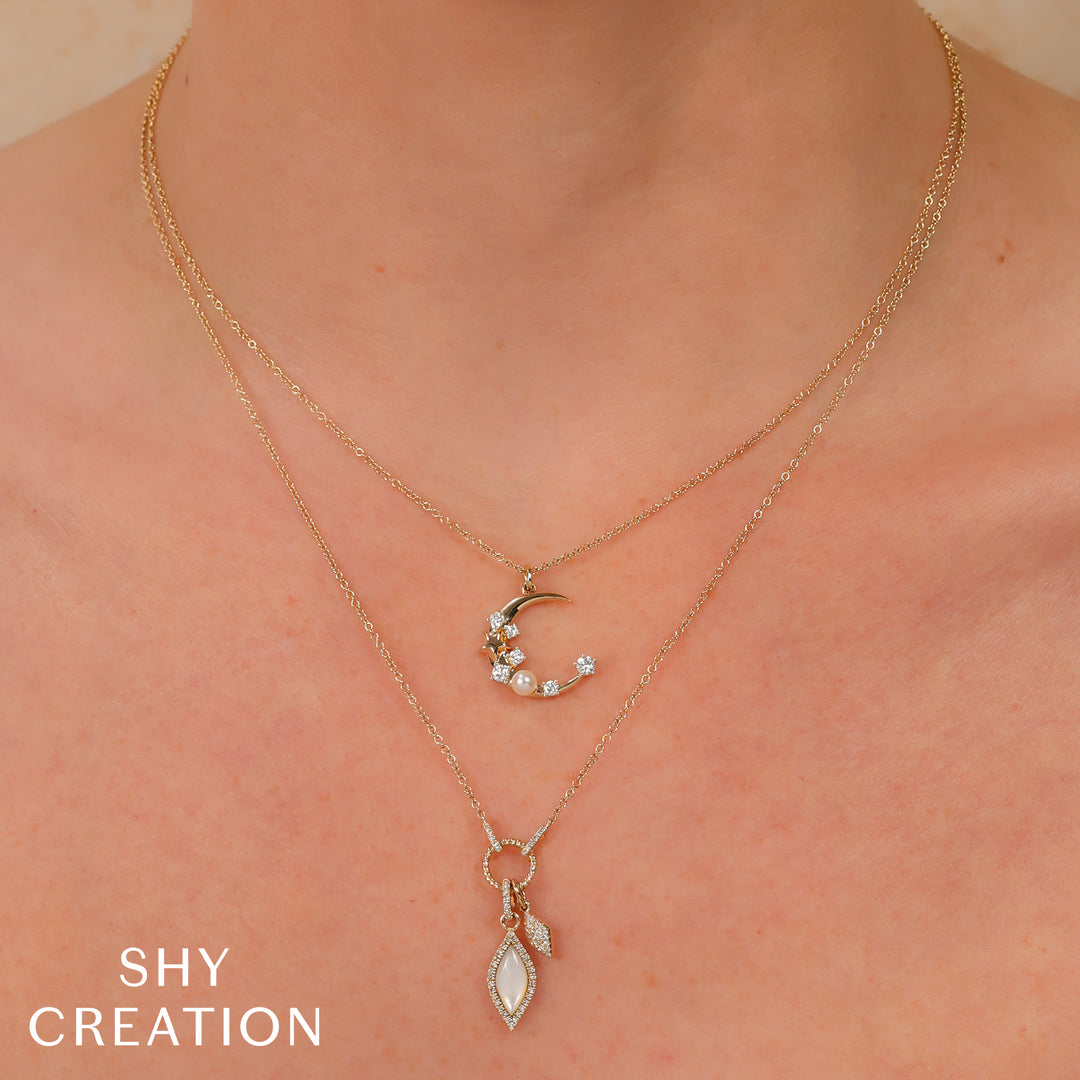 Shy Creation 0.16Ct Diamond & 0.81Ct Mother Of Pearl 14K Yellow Gold Necklace SC55027647