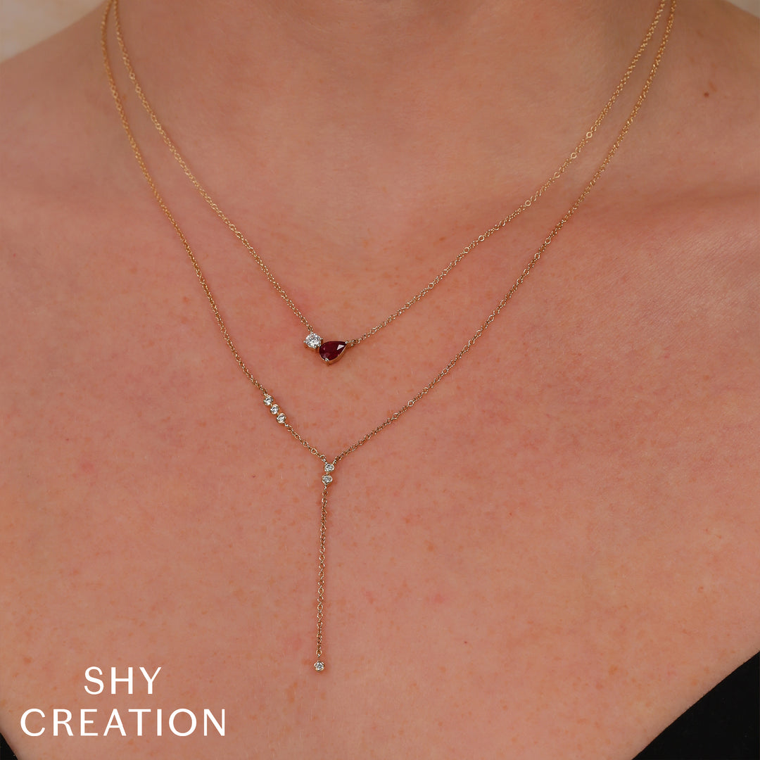 Shy Creation 0.08Ct 14K Yellow Gold Diamond Bezel Lariat Necklace SC55027794