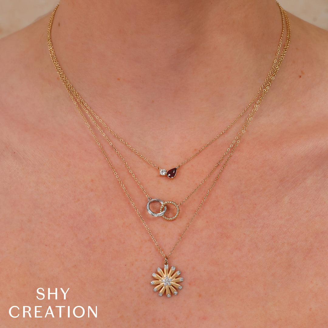 Shy Creation 0.11Ct Diamond & 0.47Ct Ruby 14K Yellow Gold Pear Necklace SC55028005