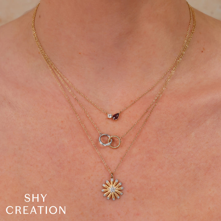 Shy Creation 0.11Ct Diamond & 0.47Ct Ruby 14K Yellow Gold Pear Necklace SC55028005