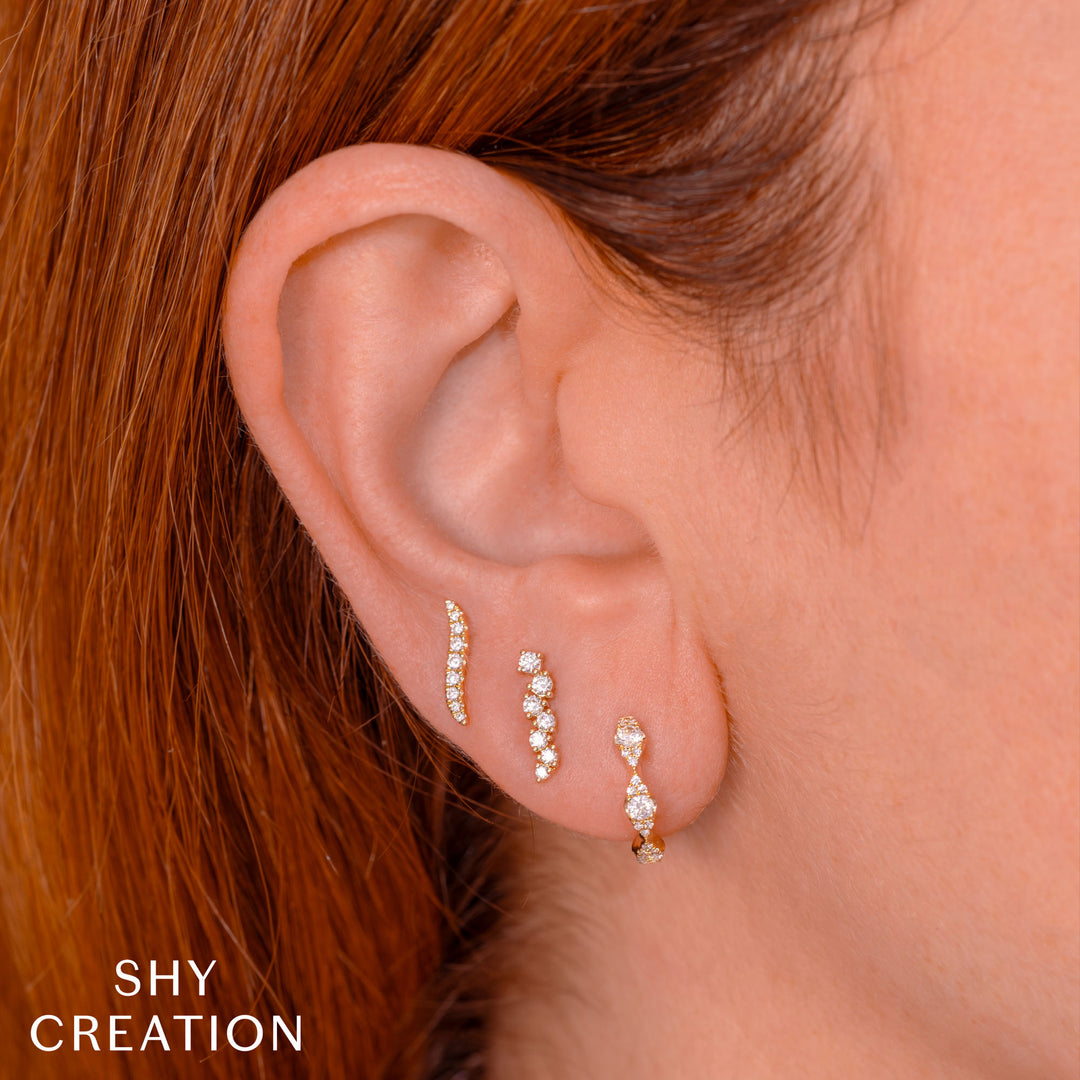 Shy Creation 0.39Ct 14K Yellow Gold Diamond Huggie Earring SC55028056