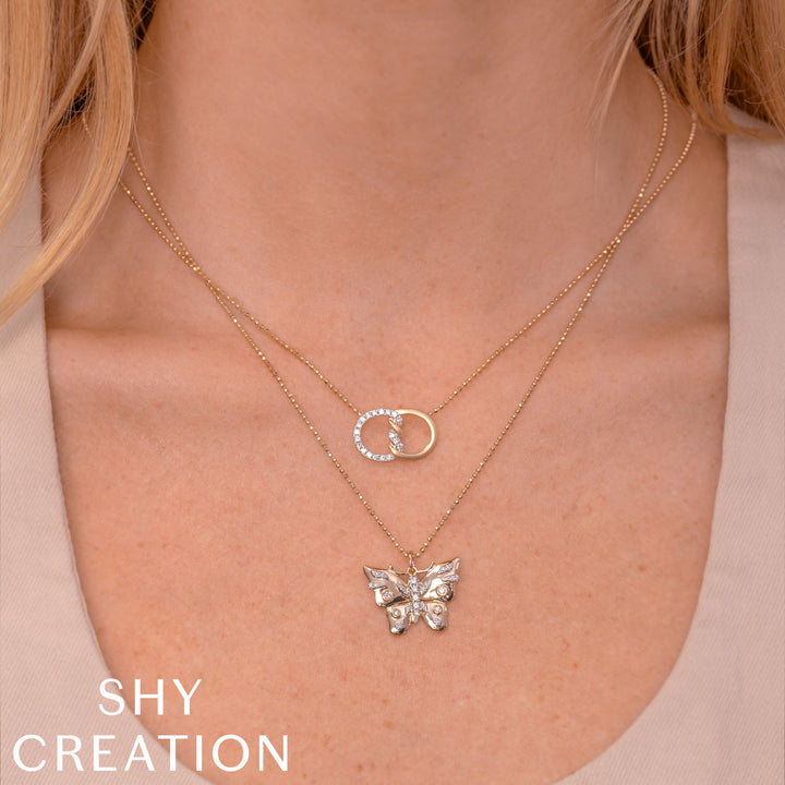 Shy Creation 0.23Ct 14K Yellow Gold Diamond Matte Faceted Ball Chain Necklace SC55028320RD
