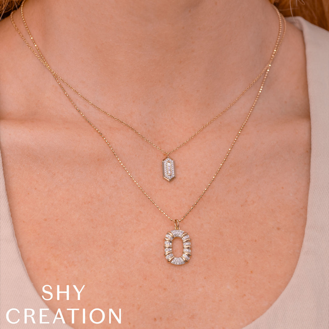 Shy Creation 0.13Ct 14K Yellow Gold Diamond Baguette Necklace SC55028347RD
