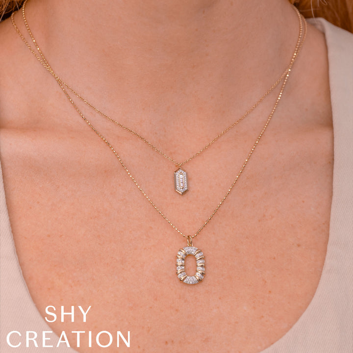 Shy Creation 0.13Ct 14K Yellow Gold Diamond Baguette Necklace SC55028347RD