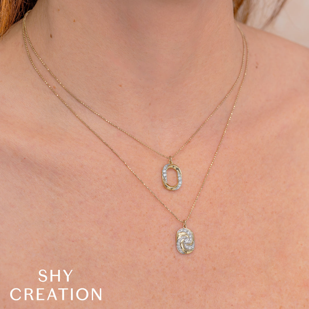 Shy Creation 0.20Ct 14K Yellow Gold Diamond Oval Faceted Ball Chain Necklace SC55028855RD