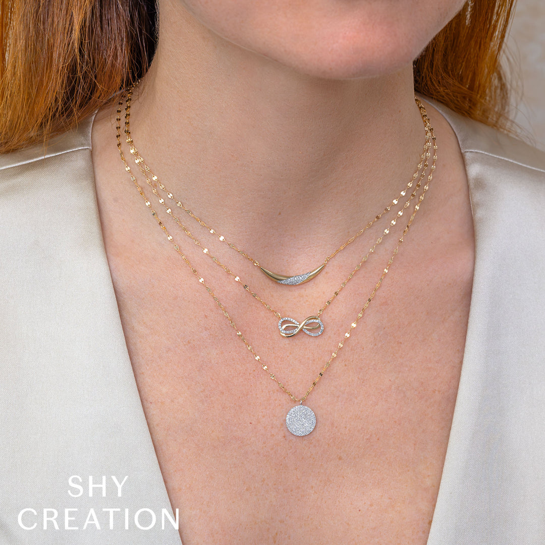 Shy Creation 0.10 TCW 14K Yellow Gold Diamond Pave Crescent Sparkle Chain Necklace SC55028987RD