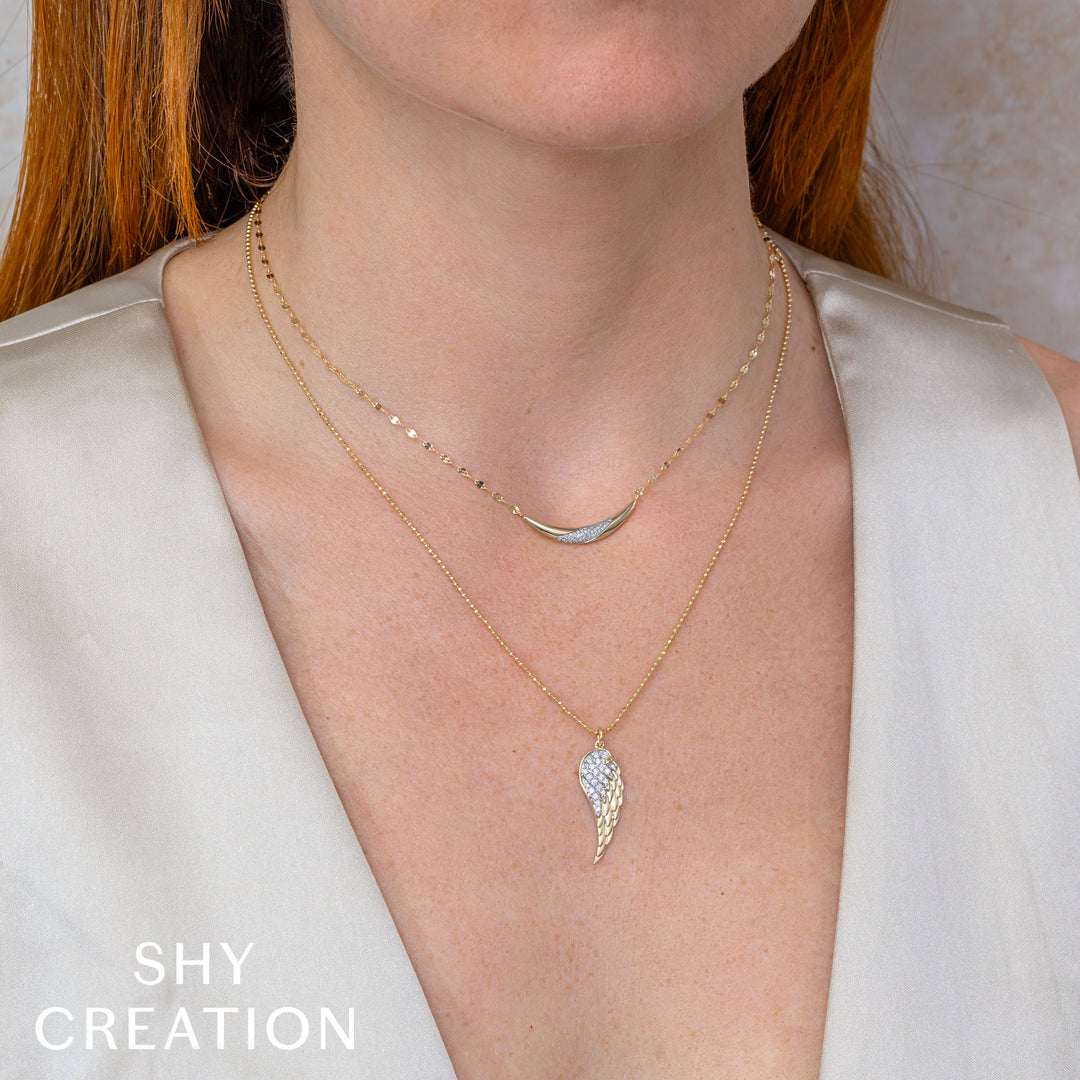 Shy Creation 0.10 TCW 14K Yellow Gold Diamond Pave Crescent Sparkle Chain Necklace SC55028987RD