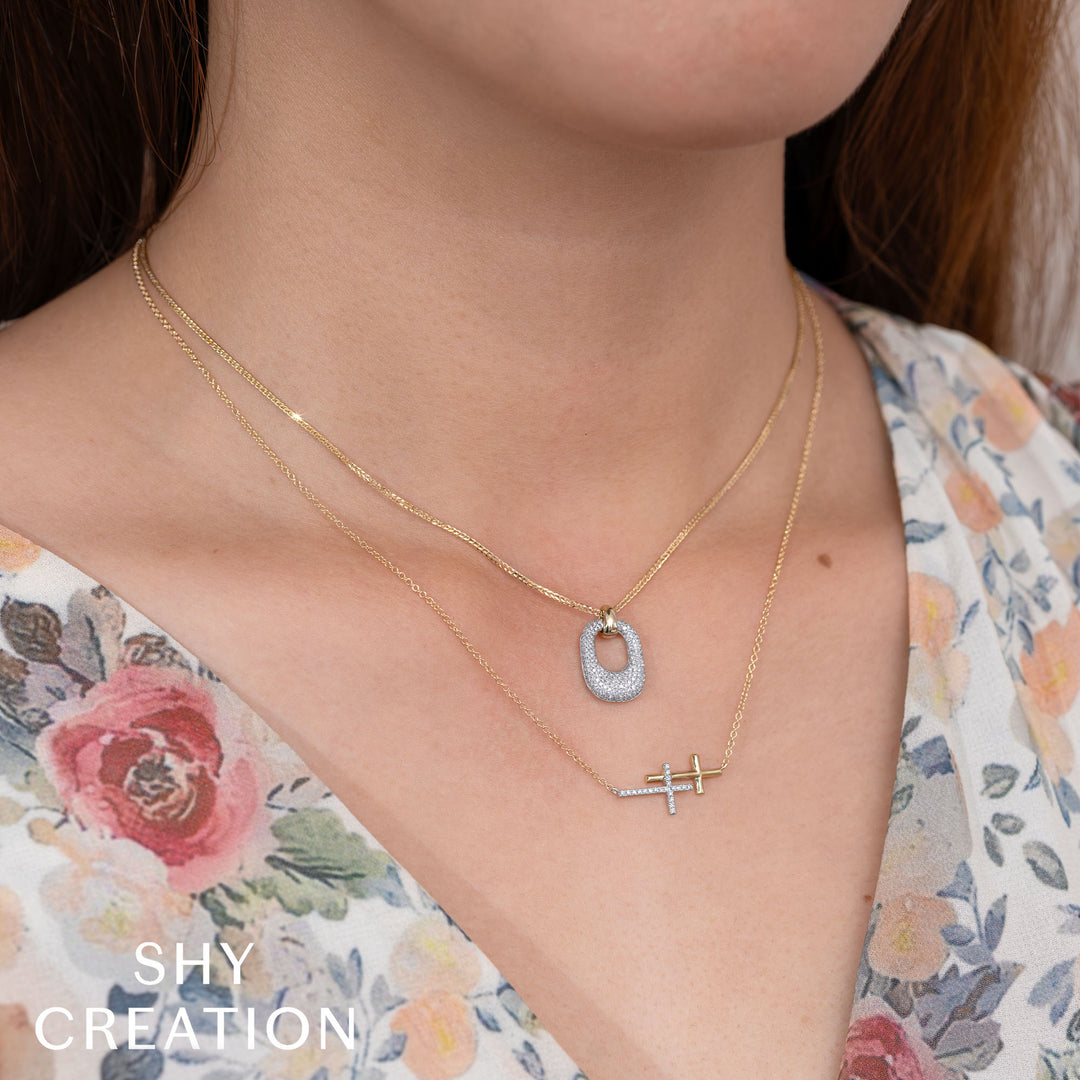 Shy Creation 14K Two-Tone Yellow & White Gold 0.37 TCW Diamond Pavé Chopin Chain Necklace SC55029122