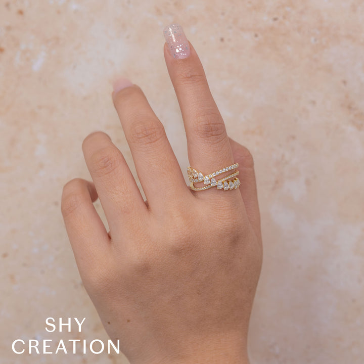 Shy Creation 14K Yellow Gold 1.07 TCW Diamond Pear Bridge Ring SC55029125
