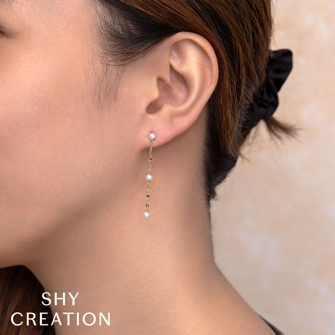 Shy Creation 14K Yellow Gold Cultured Pearl Sparkle Chain Earring SC55029212