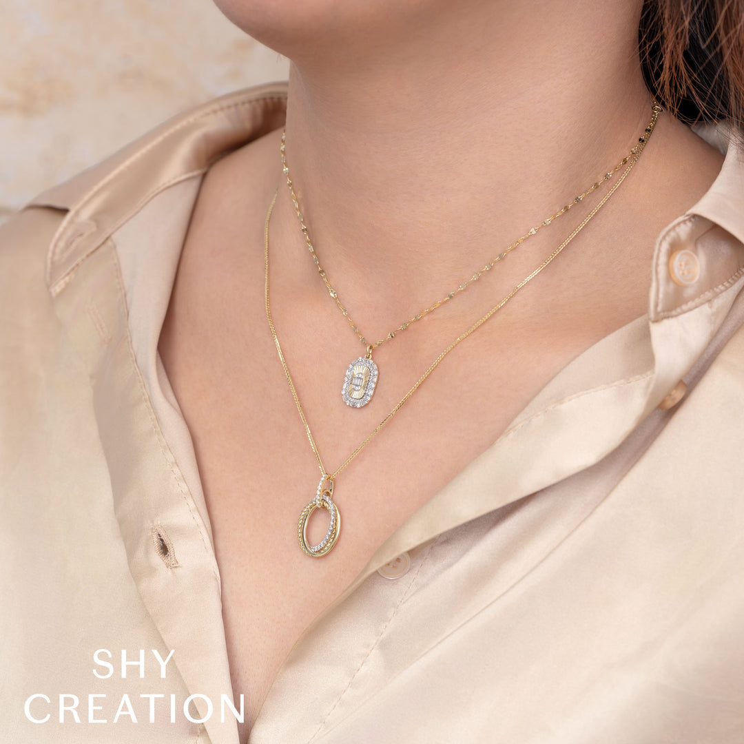 Shy Creation 14K Two-Tone Yellow & White Gold 0.30 TCW Diamond Oval Chopin Chain Necklace SC22008660V2