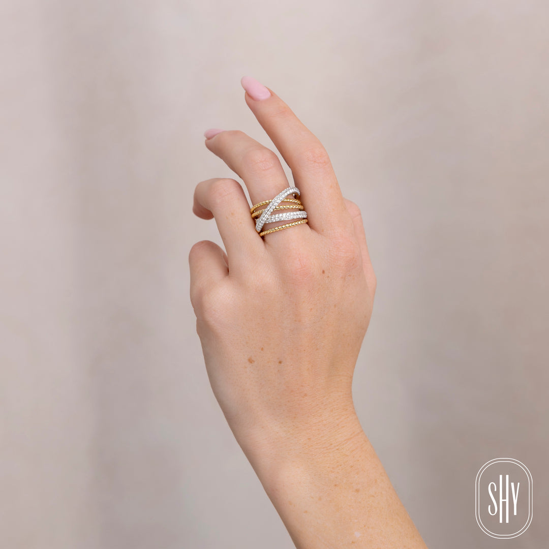 Shy Creation 14K Yellow & White Gold 0.86 TCW Diamond Bridge Ring SC55029526RD
