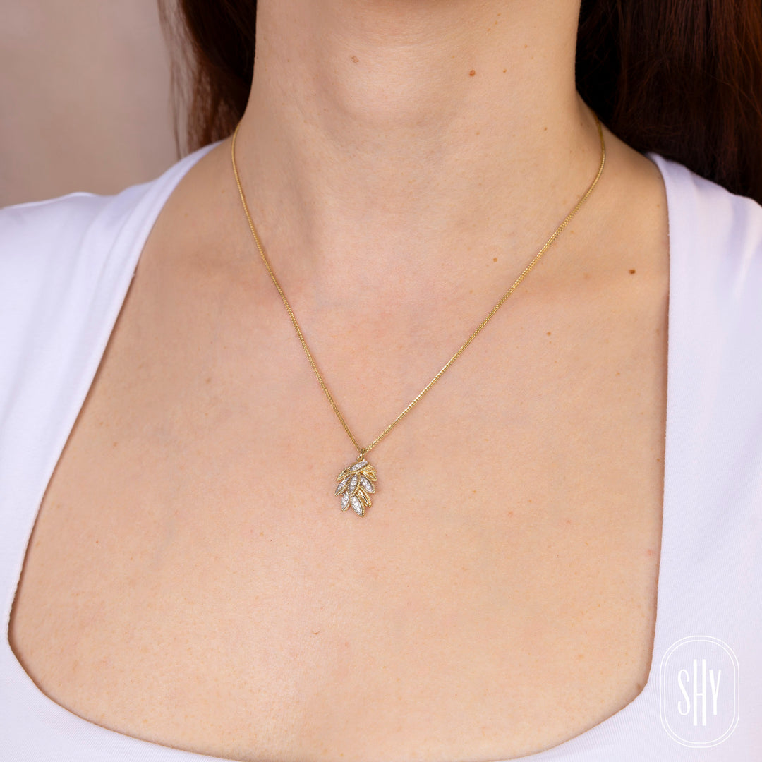 Shy Creation 14K Two-Tone Yellow & White Gold 0.16 TCW Diamond Leaf Chopin Chain Necklace SC55029599