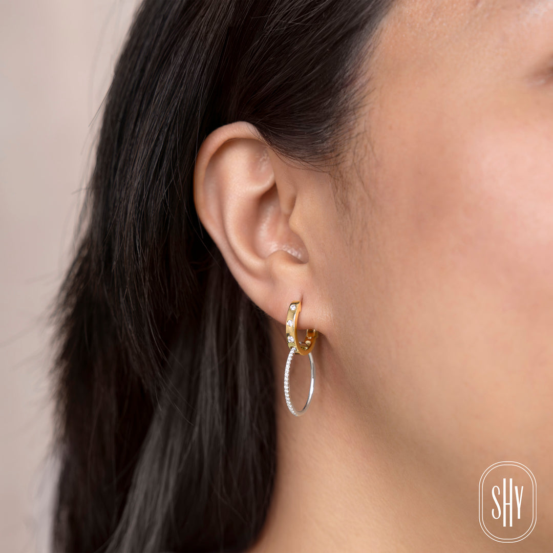 Shy Creation 14K Two-Tone Yellow & White Gold 0.27 TCW Diamond Double Hoop Earrings SC55029687