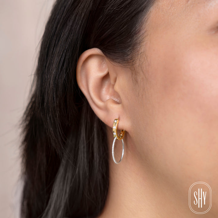Shy Creation 14K Two-Tone Yellow & White Gold 0.27 TCW Diamond Double Hoop Earrings SC55029687