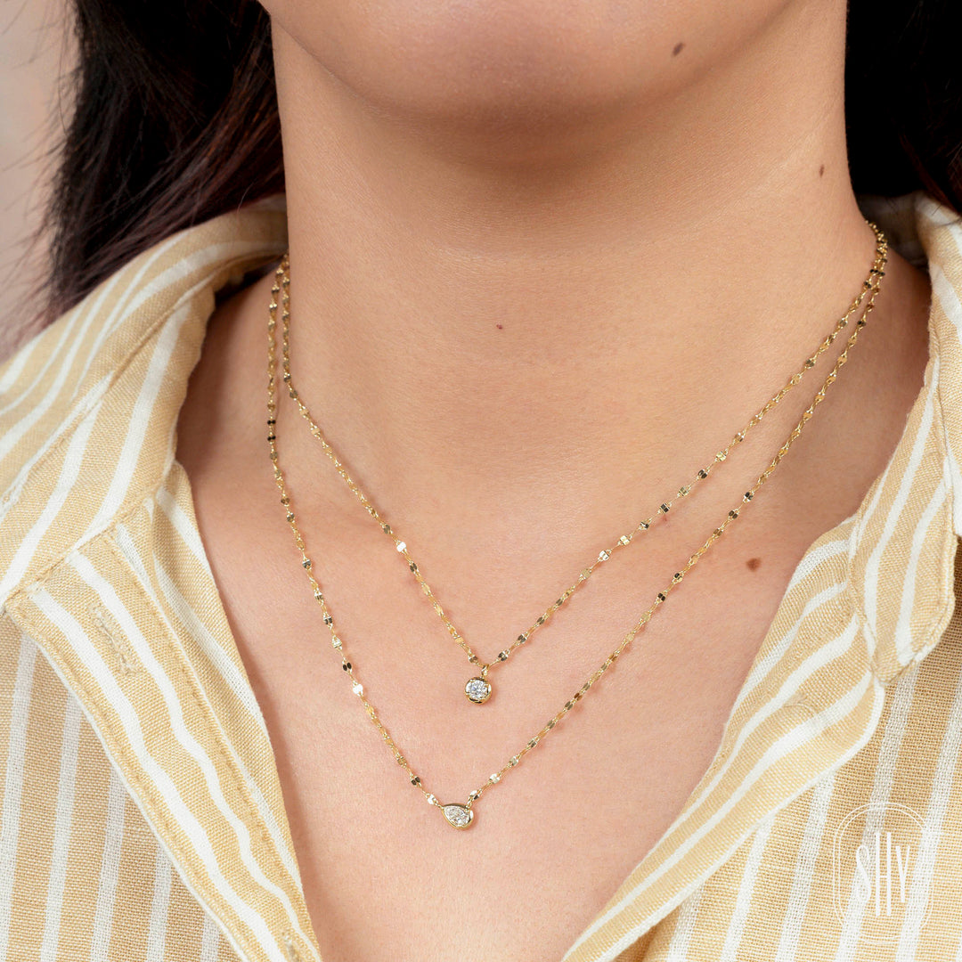 Shy Creation 0.20 ct Diamond Sparkle Chain Necklace in 14K Yellow Gold — styled with other jewellery; additional pieces sold separately — SC55029705