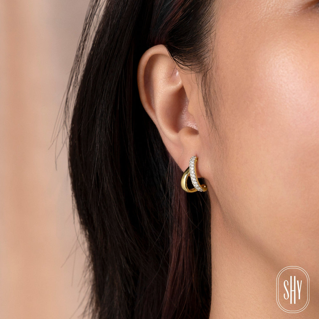 Shy Creation 0.47 ct Diamond Pavé Earrings in 14K Yellow Gold — styled with other jewellery; additional pieces sold separately — SC55029782RD