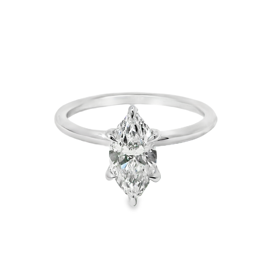 14K Gold Marquise Lab Diamond Hidden Halo Engagement Ring