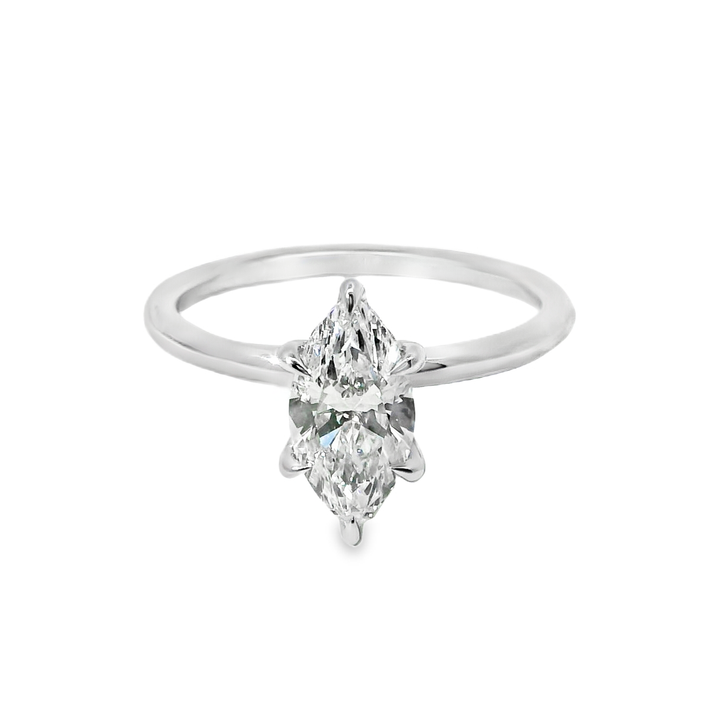 14K Gold Marquise Lab Diamond Hidden Halo Engagement Ring