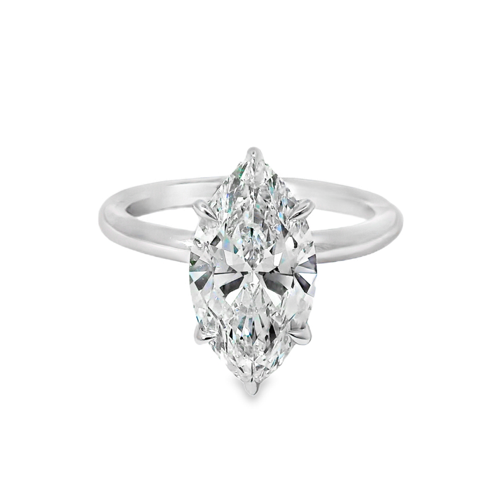 14K Gold Marquise Lab Diamond Hidden Halo Engagement Ring