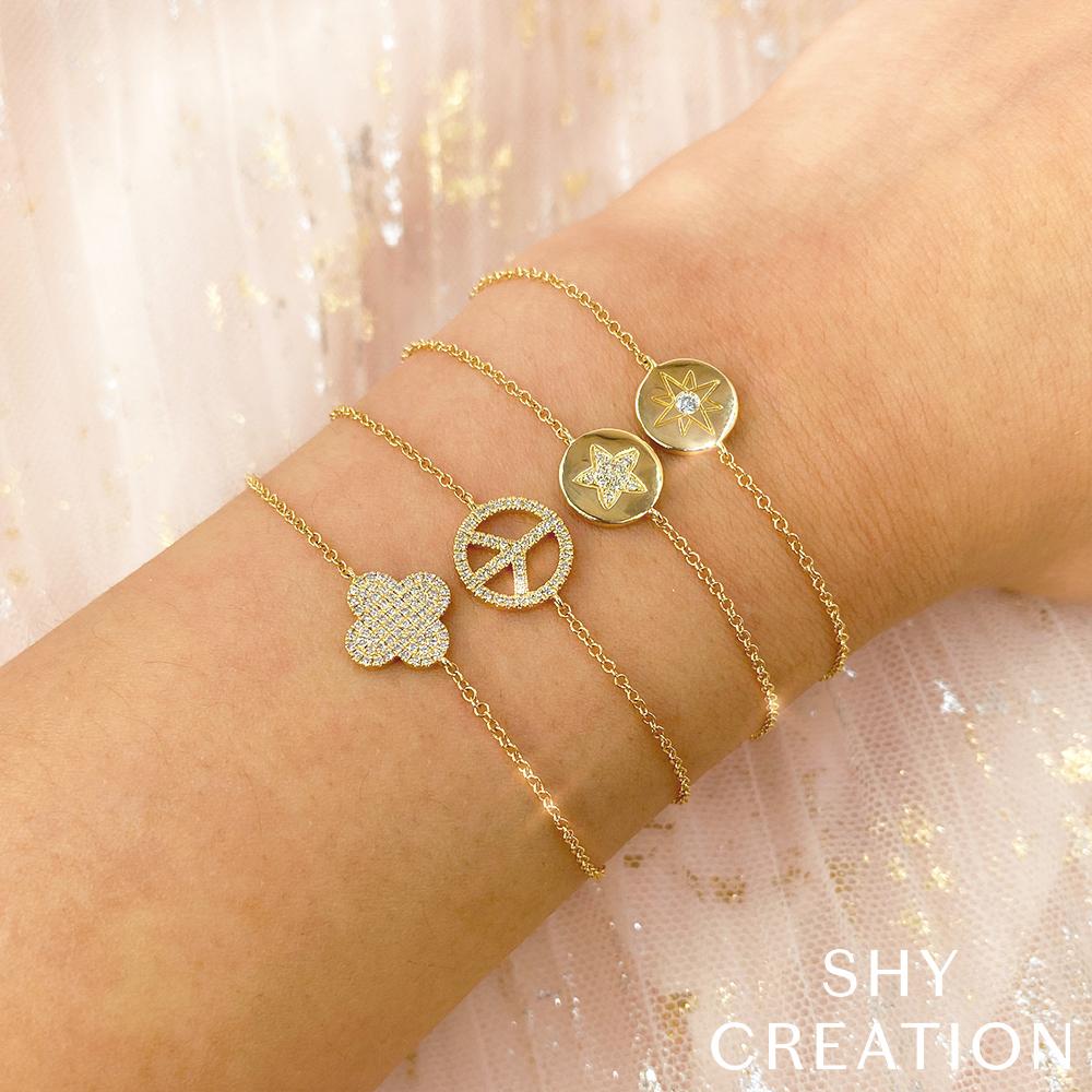Shy Creation 0.16 ct Diamond Pavé Clover Bracelet in 14K Yellow Gold — styled with other jewellery; additional pieces sold separately — SC55020614