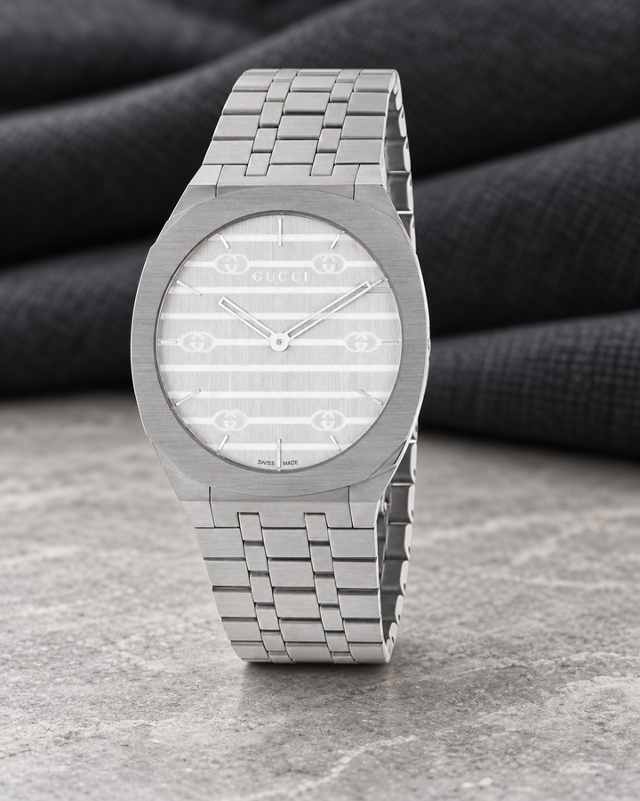 Gucci 25H Thin Stainless Steel Bracelet 34mm YA163402 lifestyle view