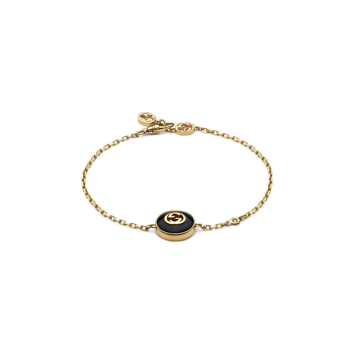 Gucci Interlocking G 18K Yellow Gold Chain Bracelet With Onyx YBA786556001017