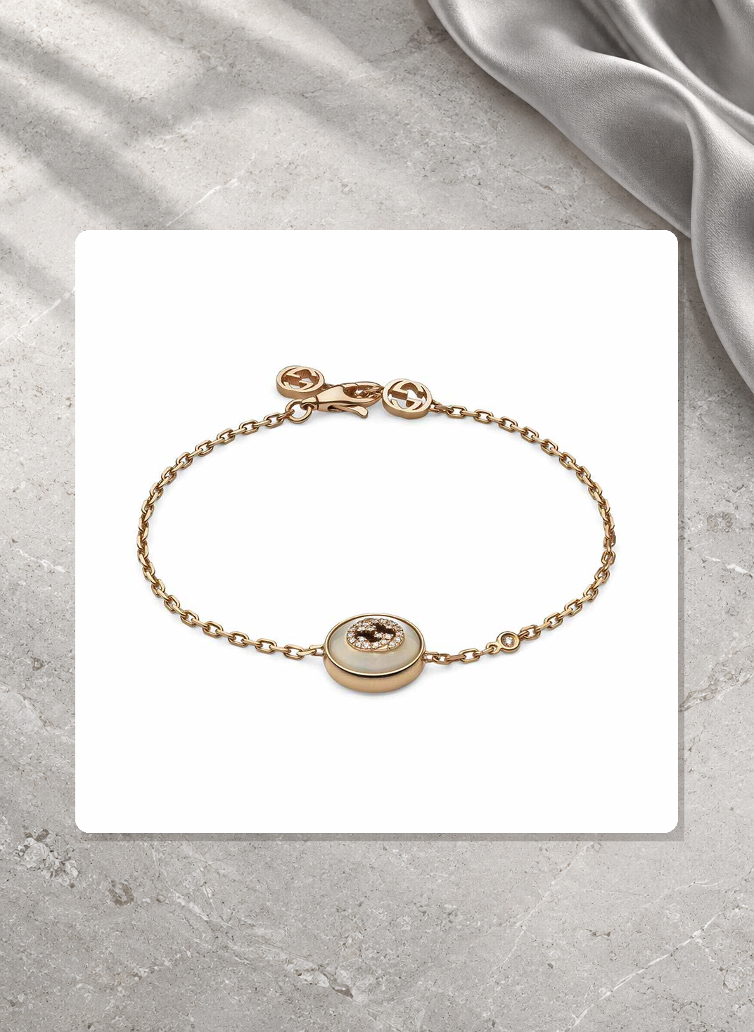 Gucci Interlocking 18K Rose Gold Diamond Bracelet YBA786749001017 lifestyle view