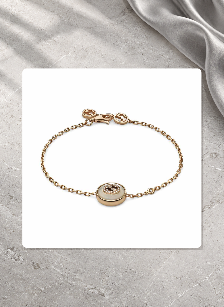 Gucci Interlocking 18K Rose Gold Diamond Bracelet YBA786749001017 lifestyle view