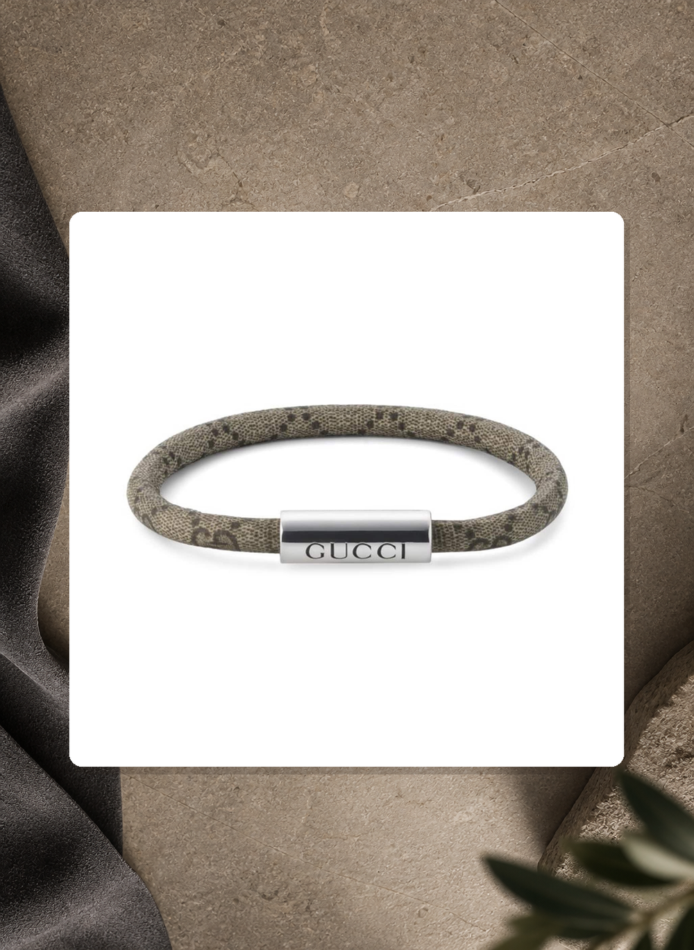 Gucci Trademark Sterling Silver & Beige Canvas Bracelet YBA797156001017 lifestyle view