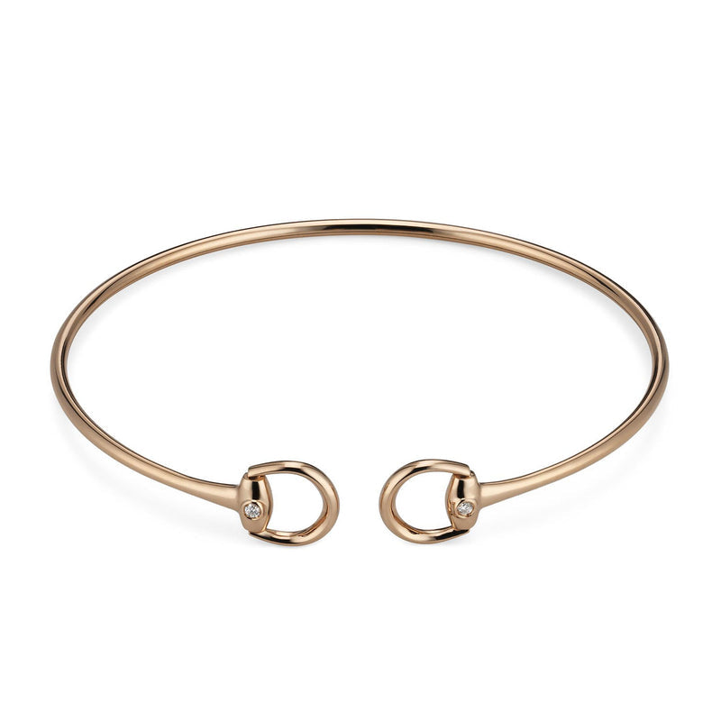 Gucci Horsebit 18K Rose Gold Diamond Cuff Bangle 17 cm YBA837620001017