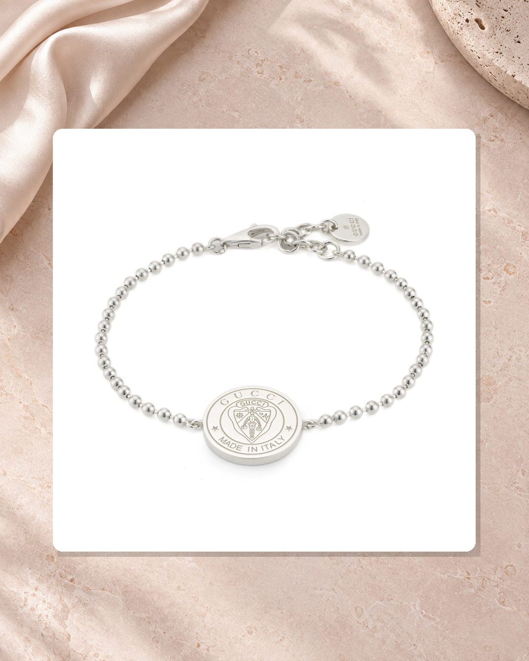 Gucci Crest Sterling Silver Beaded Bracelet 17 cm YBA874248001017 lifestyle view