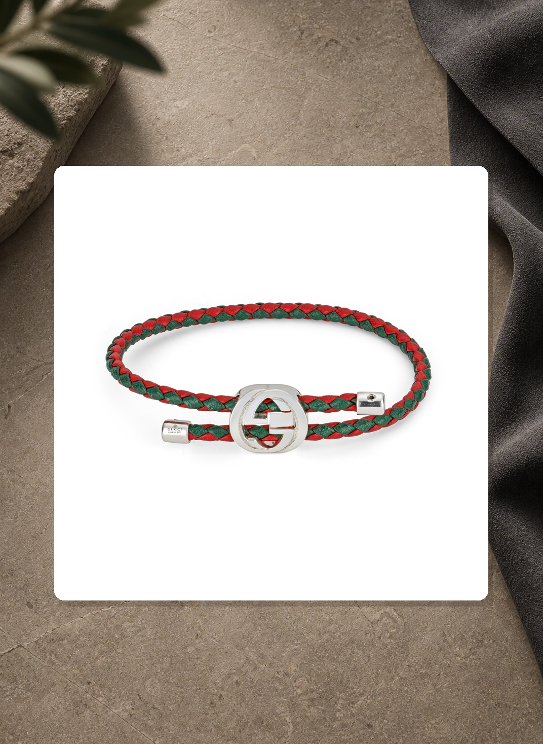 Gucci Web Sterling Silver and Leather Bolo Bracelet YBA87434300100U lifestyle view